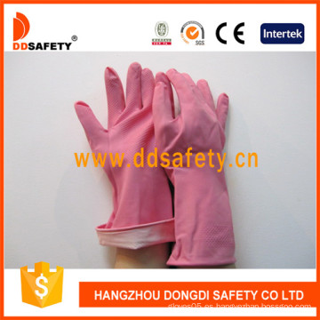 Guantes de caucho / látex de color rosa para el hogar, manguito enrollado (DHL421)